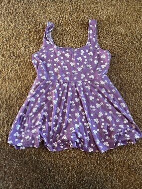 Purple Floral Sleeveless Skater Dress